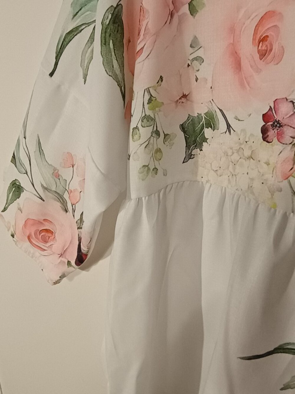 White Floral Babydoll Blouse 2XL 3/4 Sleeve Peplum Top Cottagecore Romantic Top - Picture 4 of 7